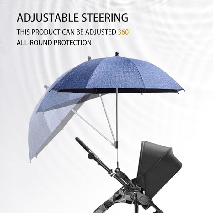 Convenient and Lightweight, Clip-On, Adjustable Steering, Universal, Umbrella Baby Stroller, Stroller Umbrella Attachment for Sun Protection