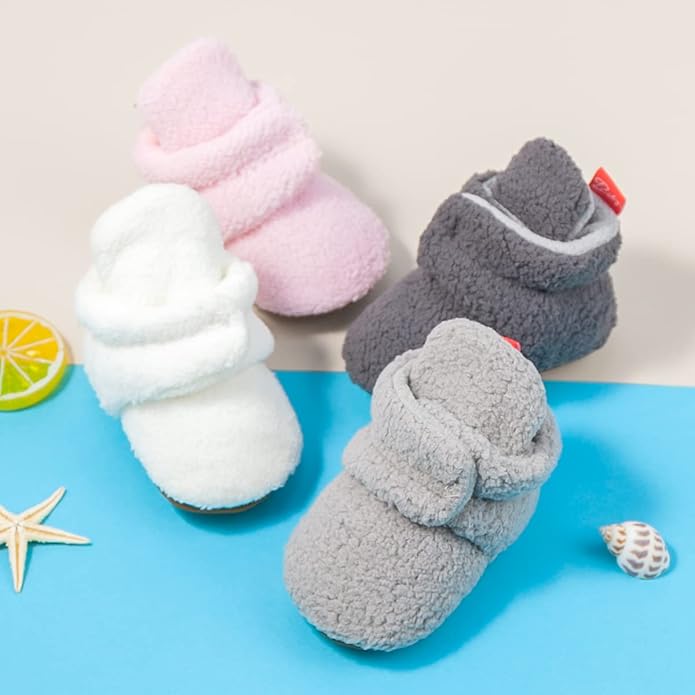 Sawimlgy Newborn Infant Baby Girl Boy Cotton Booties Stay On Sock Slippers Soft Bedroom Shoes Non-Skid Ankle Boots With Grippers Toddler Crib Warm Shoe First Walker Birthday Shower