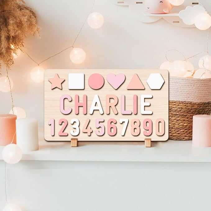 Name Puzzle for Kids Personalized, First Birthday for Baby Boy Girl, Wooden Name Puzzles for Toddlers 1-3, Educational Toys for 1 Year Old (Number)