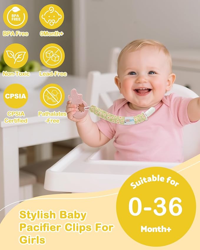 ALVABABY Pacifier Clips 8 Pack Binky Paci Clip Holder Leashes for Newborn Baby Boys Girls 8DP23A