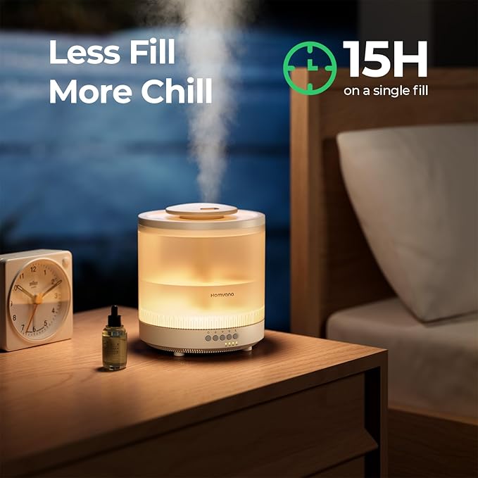 Homvana Small Humidifiers for Bedroom - 2 Packs 1.8L Cool Mist Top Fill Humidifier for Baby Nursery, Essential Oil Diffuser, 3 in 1 for Home Plants Offices and Grow Tents, 7 Color Lights, Ultrasonic