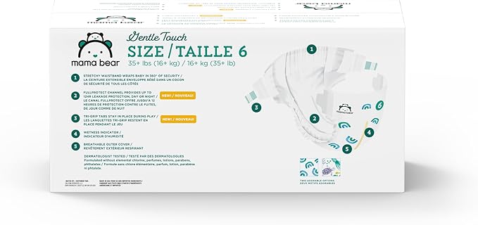 Amazon Brand - Mama Bear Gentle Touch Diapers, Size 6, 108 Count (4 packs of 27)