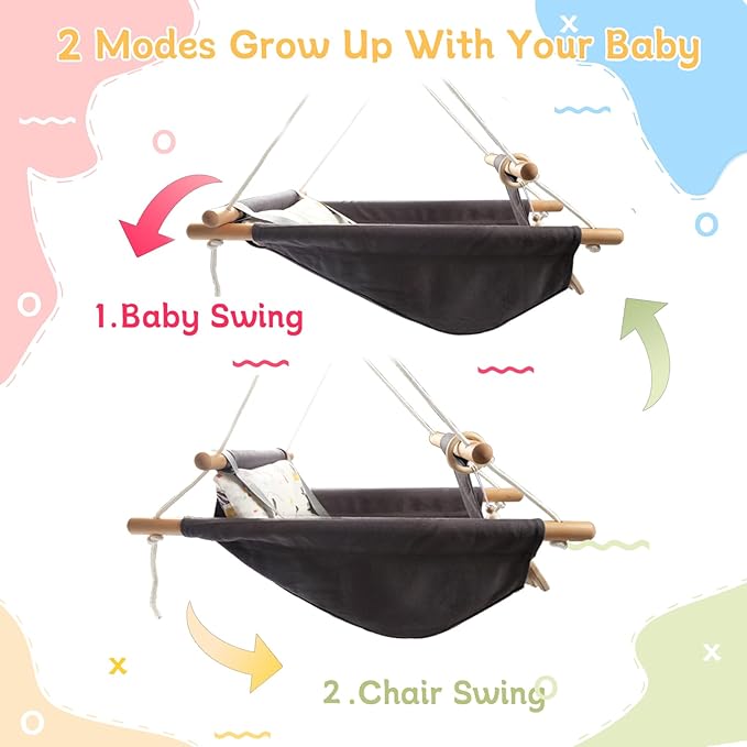 Baby Swing Outdoor Indoor for Infants to Toddlers, Portable Adjustable Baby Porch Swing with 5-Point Safety Belt, Kids Tree Hanging Chair Toys for Door Garden Backyard