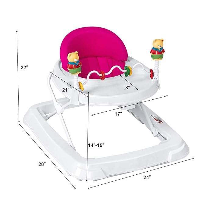 HONEY JOY Baby Walker, Foldable Push Walker Toy-Seated & Walk-Behind with Wheels, Interactive Piano & Pedants, Adjustable Height & & Speed, Padded Seat, Baby Walkers for Boys Girls(Pink)