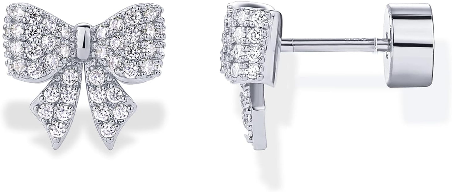 PAVOI 14K Gold Plated Dainty Flat Back Earrings for Women - Hypoallergenic Sterling Silver Posts Helix Cartilage Piercing Jewelry - Emoji Motif Bow Celestial Flatback Gold Stud Earrings Screw Back