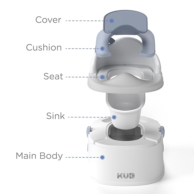 KÜB 3-in-1 Potty Training Toilet (Chair, Seat, Step Stool) - 9 CM Splash Guard, One-Click Assembly, Easy to Clean - Versatile Toddler Potty Trainer for Boy Girl - Blue