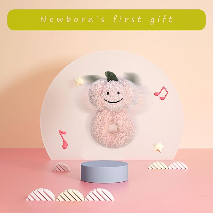 Baby Pumpkin Soft Rattle Toy, Plush Pumpkin Infant Shaker Rattle Easy-Grasp Stuffed Animal Toy, Gifts for Newborns Babies Toddlers Boys Girls, Pink, 6 Inches