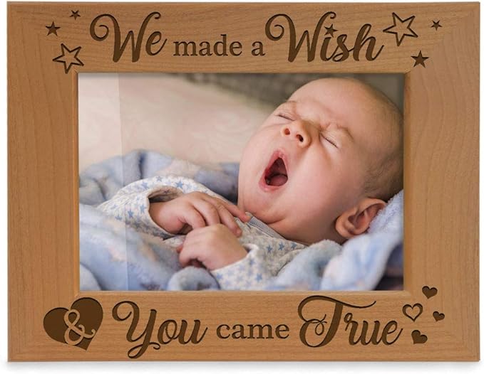 KATE POSH - We Made a Wish & You Came True Engraved Natural Wood Picture Frame, Baby Gifts for New Moms & Dads, Adoption Gifts (5x7 Horizontal)
