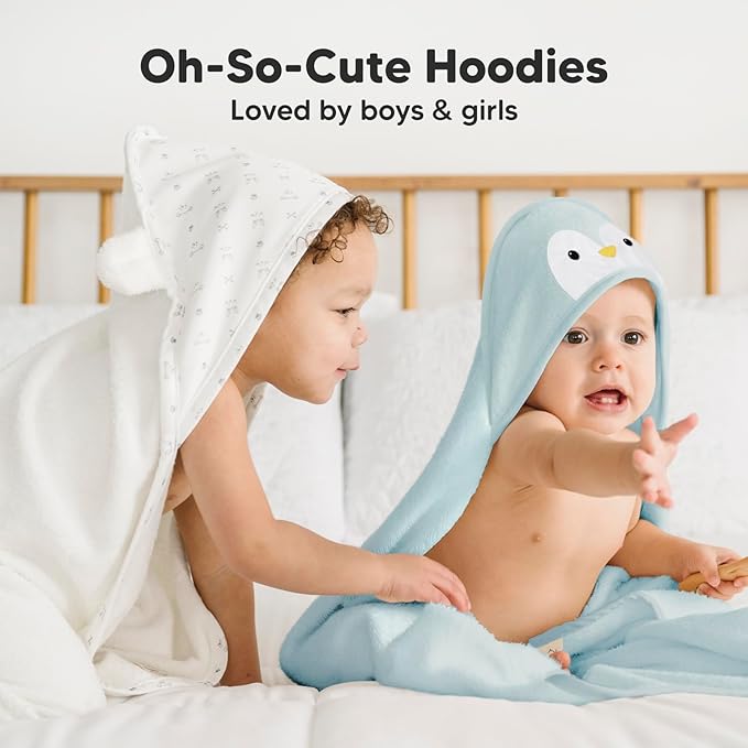 KeaBabies Hooded Baby Towel for Newborn - Viscose Derived from Bamboo Large Baby Bath Towels with Hood for Boys, Girls, Toddler, Extra Absorbent & Soft Newborn Bath Essentials (Penguin)