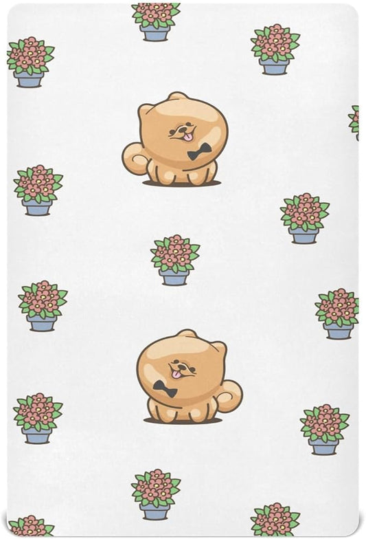 Kawai Pomeranian Crib Sheets for Neutral Bassinet Play Sheets,Sheets Toddler Bed Sheets for Baby Boys Girs 39 * 27 * 5in