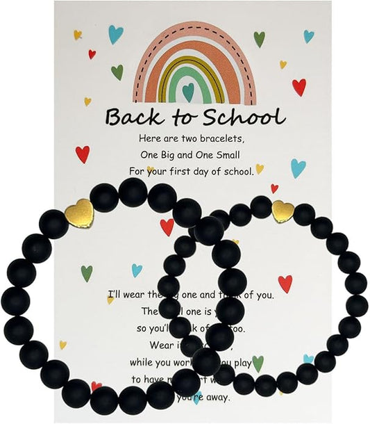 Back to School Bracelets Matching Heart Mommy and Me Wish Strings Bracelet Set First Day of School Gifts