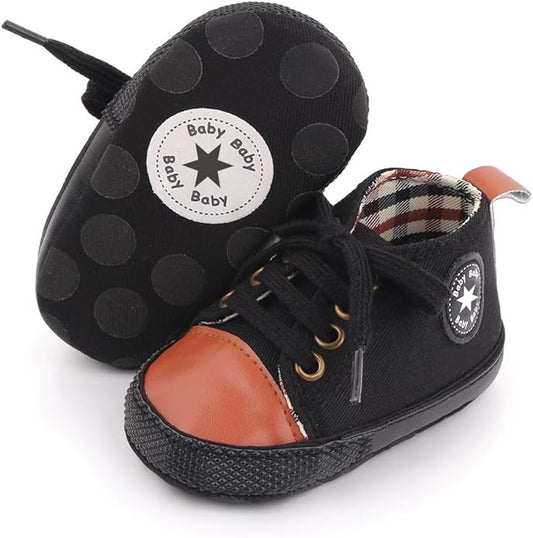 Unisex Baby Boys Girls Shoes, Newborn Infant Non-Slip Canvas Denim High Top Sneakers, Toddler First Walkers Shoes