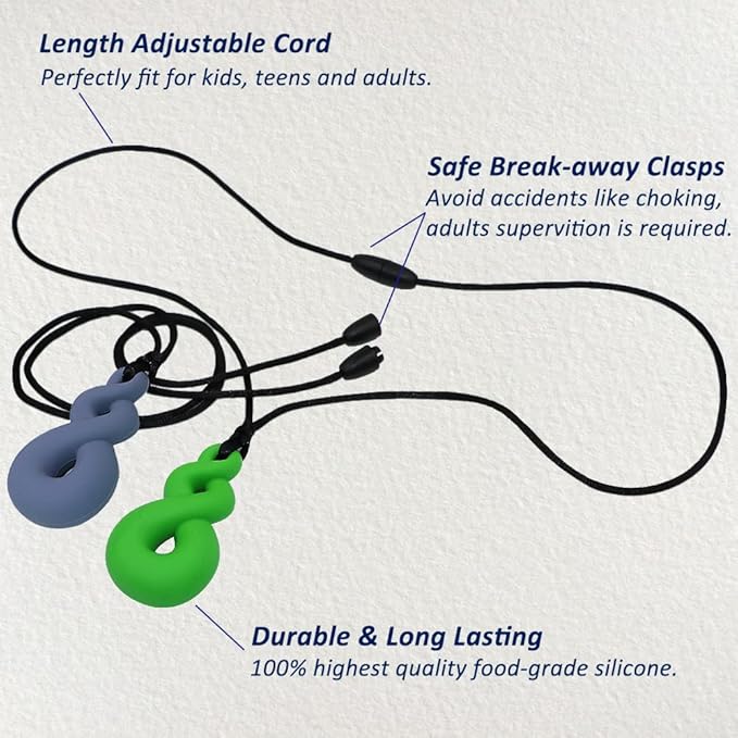 Chew Necklace for Sensory Kids and Adults, 4 Pcs Food-Grade Silicone Chew Toys for Boys Girls with ADHD/Autism/SPD/Anxiety, Durable Chewy Necklace Sensory Reduce Chewing Fidgeting - BPA Free