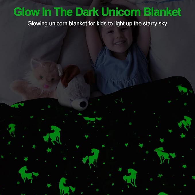 Unicorn Glow in The Dark Blankets for Kids, Soft Fleece Blankets for Girls/Toddler, Unicorns Gifts for Girls Age 3-12 50"x 60"