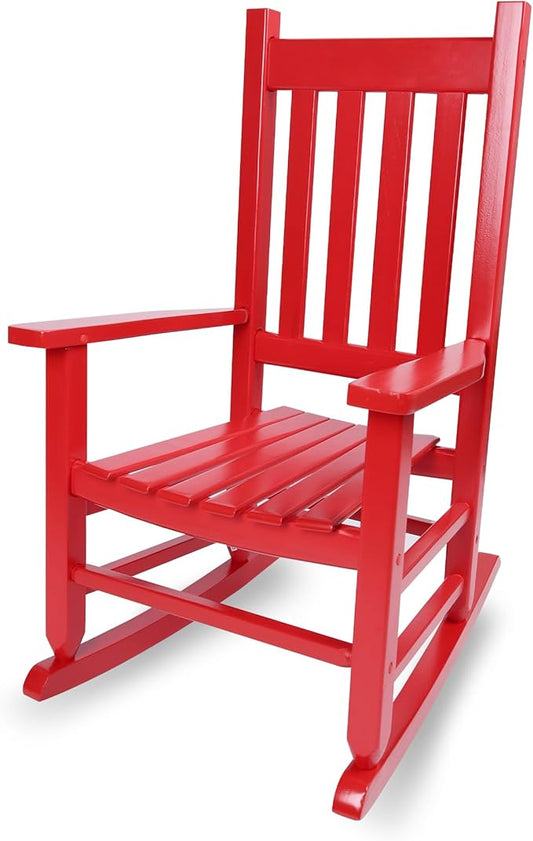 Kids Rocking Chair for Toddlers and Children Comfy Recliner Wooden Rocker for Baby Girls Outdoor Lounge Chair for Kids Age 6-10 Indoor Christmas Gift Red
