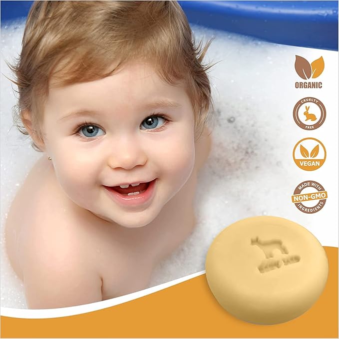 Relaxcation 3 Baby Soap Bars with Goat Milk and Honey - Naturally Cold Processed from Organic Ingredients - Handmade in USA - Ideal fro Newborns, babys, Kids and Adults (Pack of 3