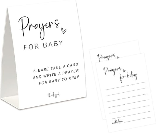 UHADRE Prayers For Baby Card(One Sign and 30 Cards), Minimalist Baby Shower Cards, Gender Reveal Game, Baby Shower Decorations-BBYX09