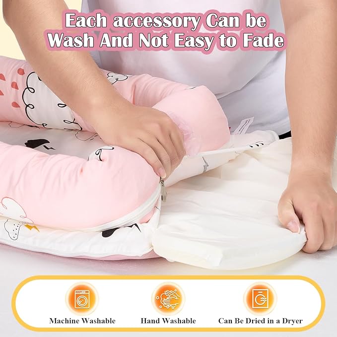 Infant Lounger, Baby Nest for Newborns, Portable Breathable Baby Lounger Adjustable U-Shaped Safety Bumper for Cozy Comfort - Raindrop Cloud