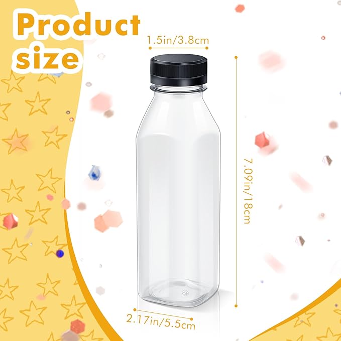 Honeydak 36 Pcs Empty Sensory Bottles Bulk with Black Lids 12 oz / 350 ml Clear Plastic Reusable Leakproof Juice Bottles Drink Container for Sensory Crafts Handmade Beverages Storage (Square)