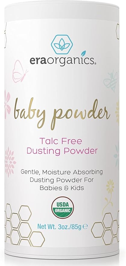 Era Organics Talc-Free Organic Baby Powder - USDA Organic Dusting Powder with Arrowroot, Calendula and Cornstarch for Newborns, Babies or Toddlers - Soothing, Fragrance Free, Made in USA (3oz/85g)