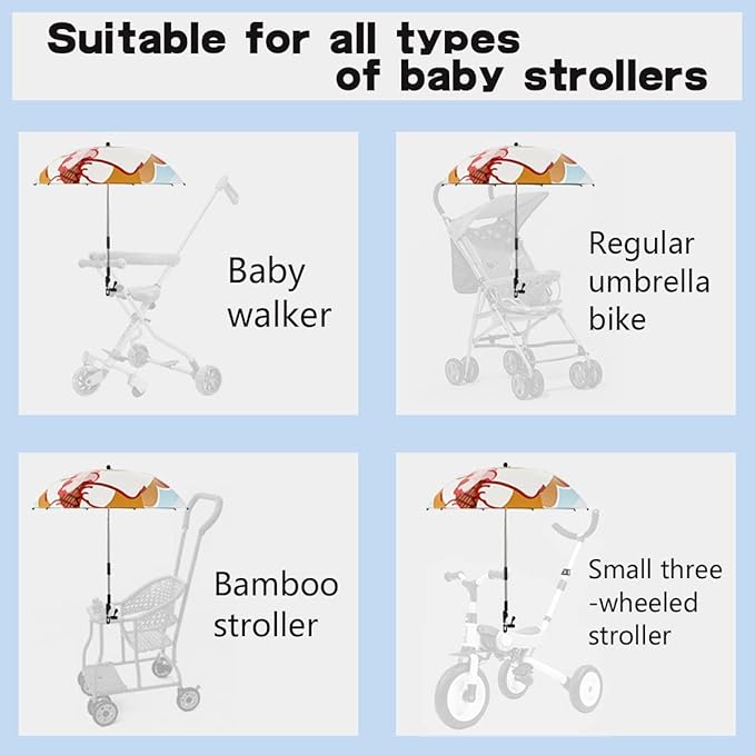 Convenient and Lightweight, Clip-On, Adjustable Steering, Universal, Umbrella Baby Stroller, Stroller Umbrella Attachment for Sun Protection