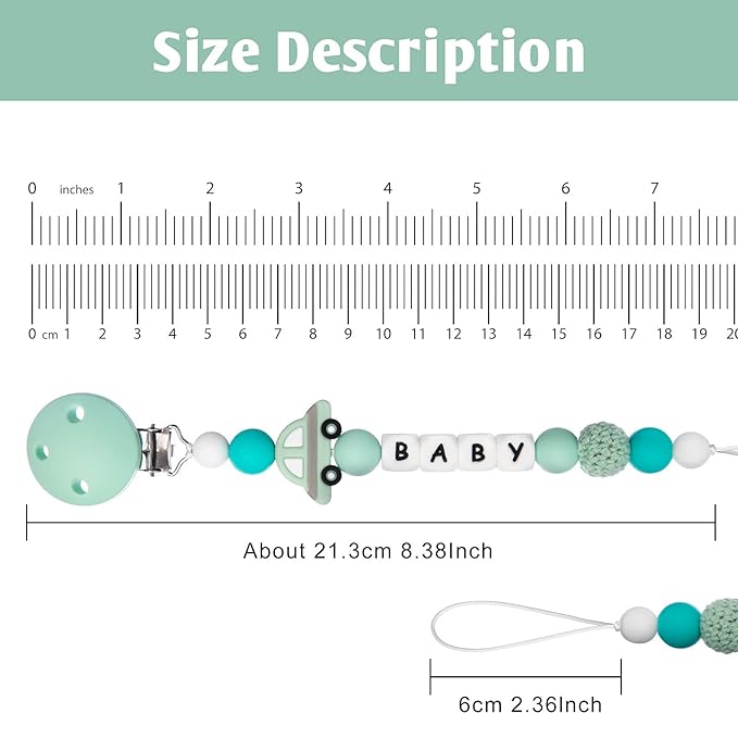 Personalized Pacifier Clip with Name for Baby, Customized Pacifier Clip Fits All Pacifiers, Baby Birthday Christmas Gift for Boys and Girls, Car (Green)