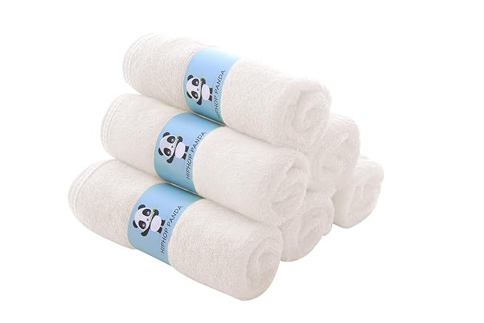 HIPHOP PANDA Baby Washcloths, Rayon Made from Bamboo - 2 Layer Ultra Soft Absorbent Newborn Bath Face Towel - Reusable Baby Wipes for Delicate Skin - Ivory, 30 Pack
