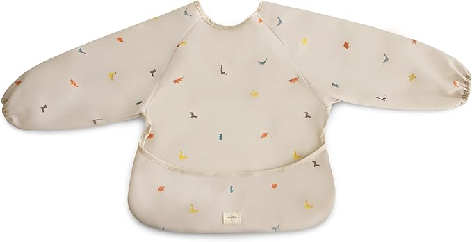 mushie Long Sleeve Baby Bib | Water Resistant Adjustable Fit for Ages 6-24 Months