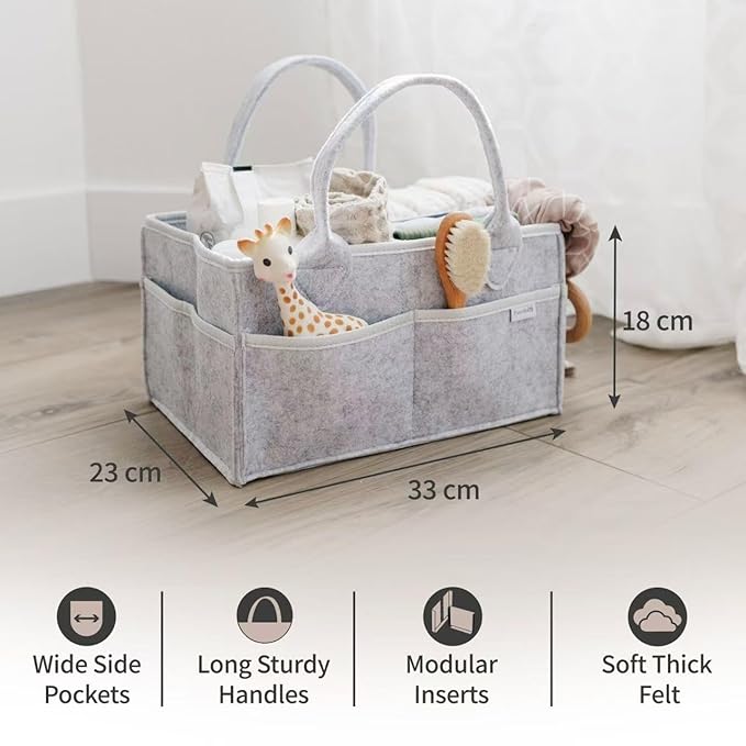 PUTSKA Baby Diaper Caddy Organizer - Nursery Storage Basket for Diaper Station, Baby Basket Shower List and Registry Gift Must-Haves, Newborn Essentials, Nursery Decor for Boy or Girl - Grey, Regular