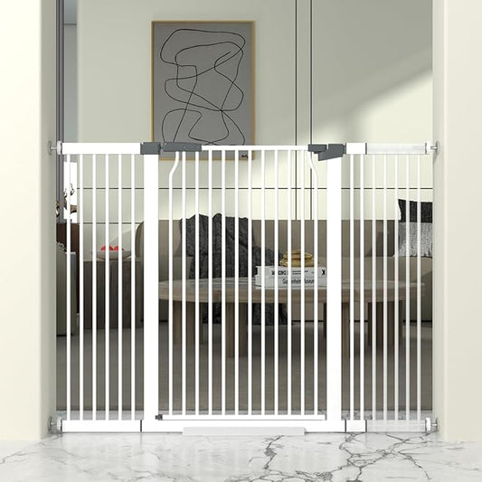 41" Extra Tall Dog Gate for Doorways and Stairs No Drill, Adjustable 40.6-54.7'' Auto Close Pet Gate Indoor, Pressure Mounted Walk Through Swing Wide Baby Gate, Tall Cat Gate with Expansion Kit, White