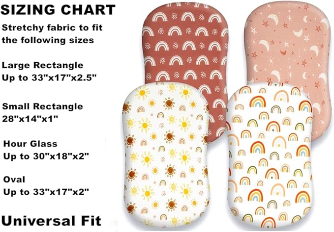 Jola's House 4 Pack Boho Bassinet Sheets - Sunshine & Rainbow Design - Neutral Unisex - Fitted Baby Bassinet Sheets