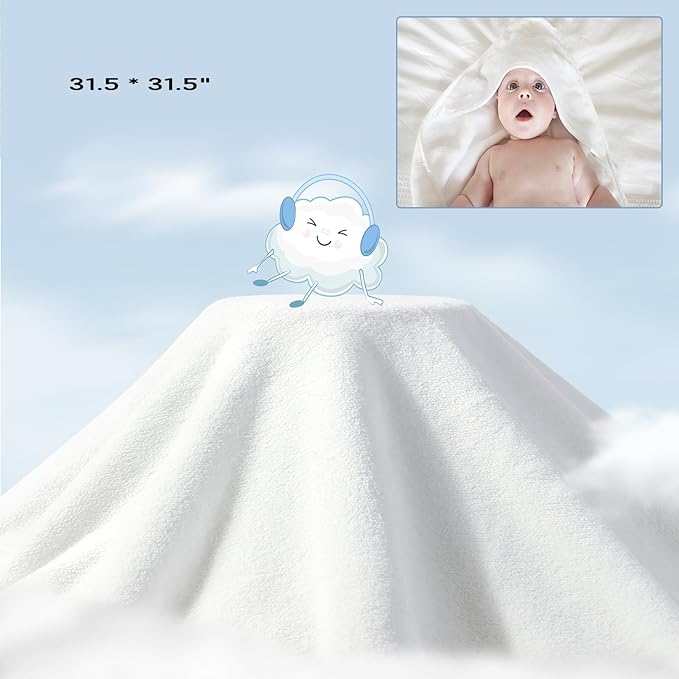 Baby Hooded Towels 31.5 * 31.5" Bath Towel for Newborn Toddler Infant Shower Gifts Ultra Absorbent Soft Bathrobe Blanket Boys and Girls (White Pink)