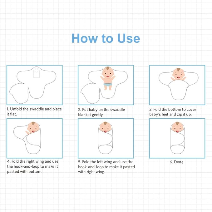 Organic Cotton Baby Swaddle Blankets, Unisex Baby Blanket Wrap for Newborn Baby Boys Girls, Skin Friendly Wearable Swaddling Sleep Sack Calms Startle Reflex (Button, Blue, 3-6 Months)