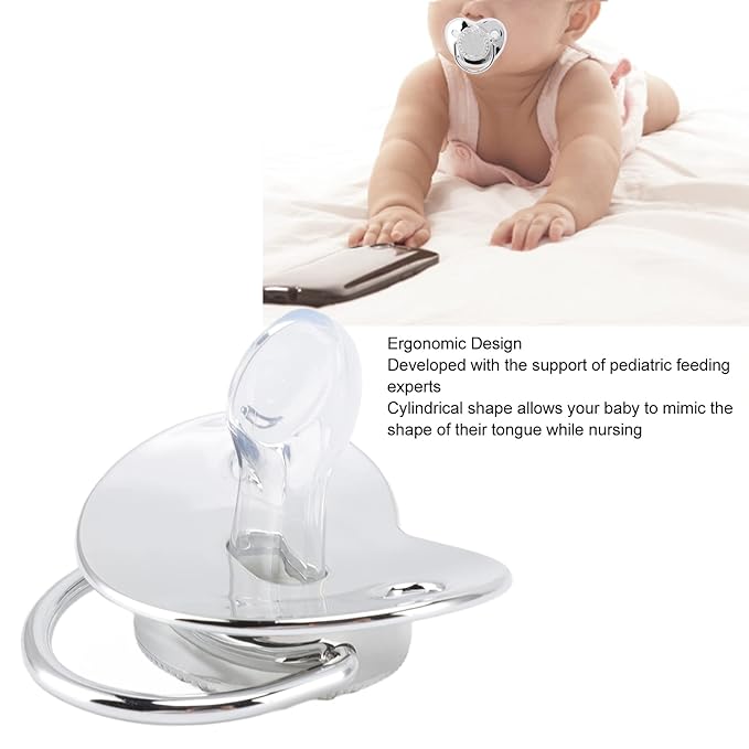 Baby Pacifier, Stylish DIY Photo Decoration Infant Bling Pacifier Clip Set for Newborn (Silver M)