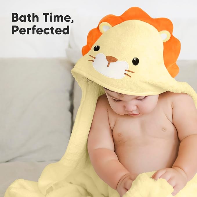 KeaBabies Hooded Baby Towel for Newborn - Viscose Derived from Bamboo Large Baby Bath Towels with Hood for Boys, Girls, Toddler, Extra Absorbent & Soft Newborn Bath Essentials (Lion)