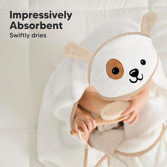 KeaBabies Hooded Baby Towel for Newborn - Viscose Derived from Bamboo Large Baby Bath Towels with Hood for Boys, Girls, Toddler, Extra Absorbent & Soft Newborn Bath Essentials (Dog)