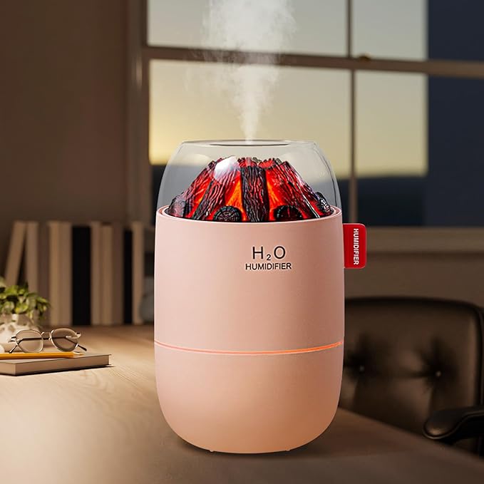 Portable Mini Humidifier for Desk Bedroom Indoor Plant, 280 ml Humidifier for Office Small Room, USB Powered Quiet Cool Mist Humidification Night Light (Pink)