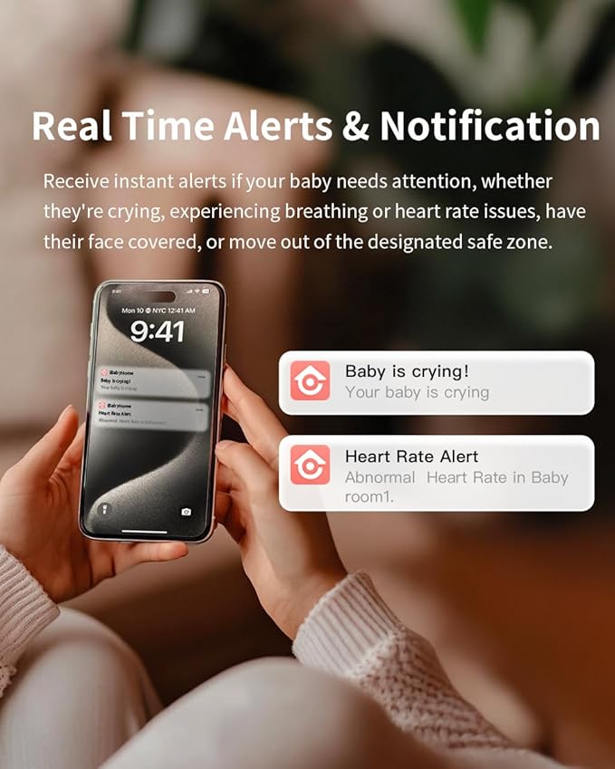 iBaby i20 Smart Baby Monitor & Wall Mount - 1080P Video Camera, Contactless, Monitor Heart Rate, Breathing & Sleep,Sound Machine, No Subscription, 2-Way Audio, Cry & Safety Alerts, Night Vision