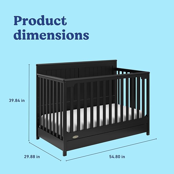 Graco Hadley 5-in-1 Convertible Crib with Drawer (Black) – Combo, Includes Full-Size Nursery Storage, Converts from Baby Crib to Toddler Bed, Daybed