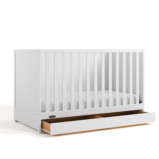 Graco Theo Convertible Crib with Storage Drawer (White) – GREENGUARD Gold Certified with Drawer, Converts to Toddler Bed, Fits Standard Crib Mattress