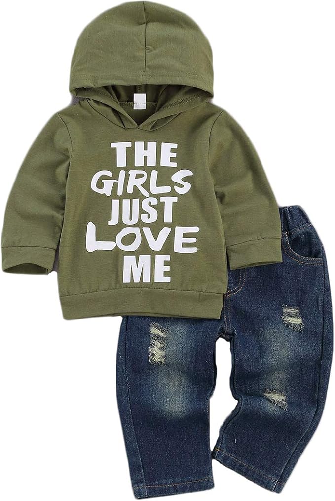 fhutpw Toddler Baby Boy Outfits Hoodie Sweatshirts & Jeans Clothes Set Fall Winter 6 9 12 18 24 Months