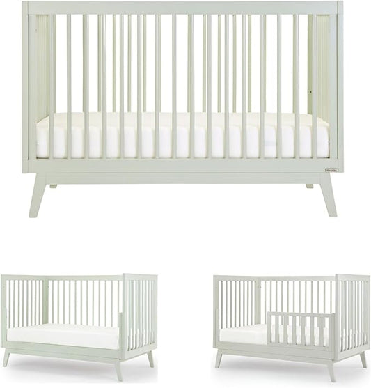 dadada Baby Soho 3 in 1 Convertible Wooden Crib to Toddler Bed - Made in Italy, GREENGUARD Gold Certified, Baby-Safe Finish, Sustainable Beech Wood, Modern Design, 3 Adjustable Heights (Sage)