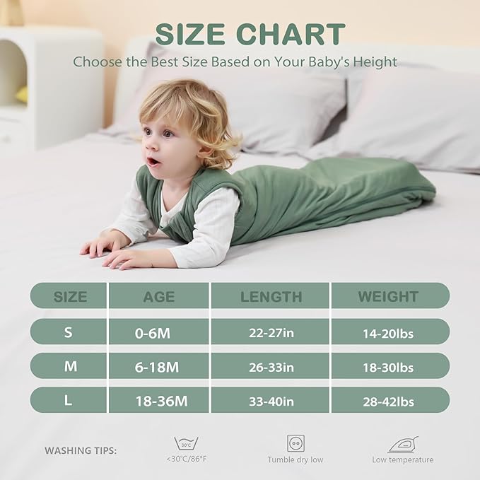 Mosebears Unisex Baby Sleep Sack 1.0 TOG, Supersoft Rayon Made from Bamboo Wearable Blanket with 2-Way Zipper (Dark Green,6-18 Months)