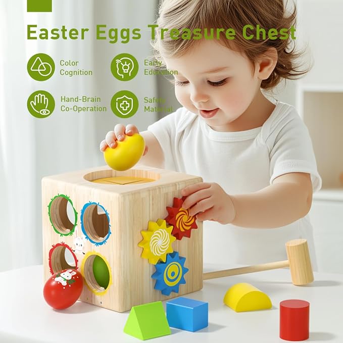 Montessori Wooden Shape Sorter Toy for 1+ Year Old - 8 Sensory Blocks, Developmental Toddler Toys, Toddler Learning Gifts for Baby Boys Girls