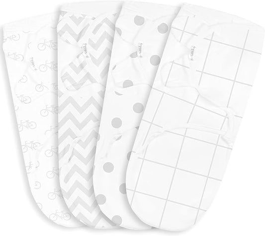 BaeBae Goods Swaddle Blanket, Adjustable Infant Baby Swaddling Wrap Set of 4, Baby Swaddling Wrap Blankets for Boys and Girls Made in Soft Cotton (0-3 Months, Grey Bicycles)