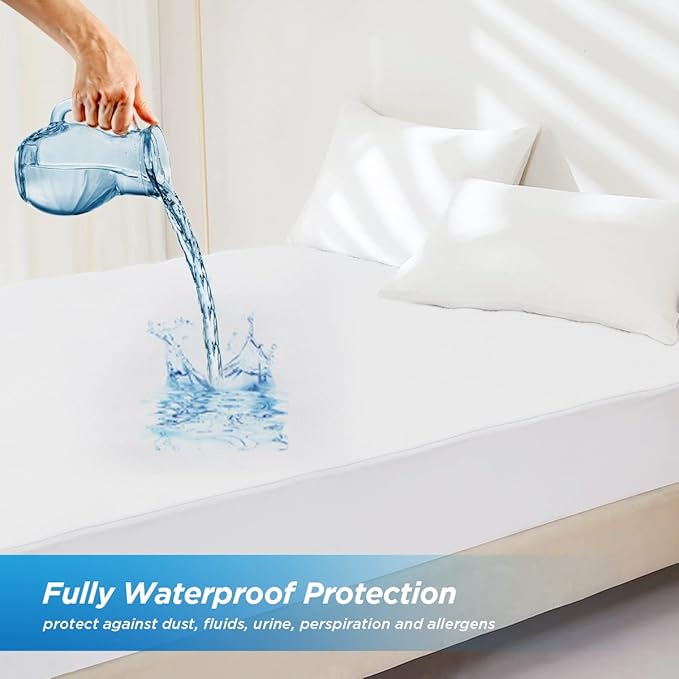 Waterproof Mattress Pad Protector Cotton Hypoallergenic Breathable Mattress Pad Cover, Deep Pocket