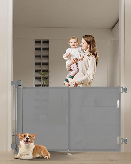 Upgraded 59" Retractable Baby Gates with Reinforced Strip Design to Prevent Crawling Through, 34" Tall Retractable Dog Gate, 5 FT Retractable Gates for Stairs, Doorways, Hallways
