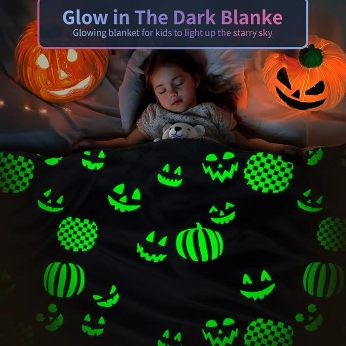 TEHALK Cute Halloween Pumpkin Blanket for Kids/Teens/Women/Men, Spooky Fall Throw Blanket 50"x60"