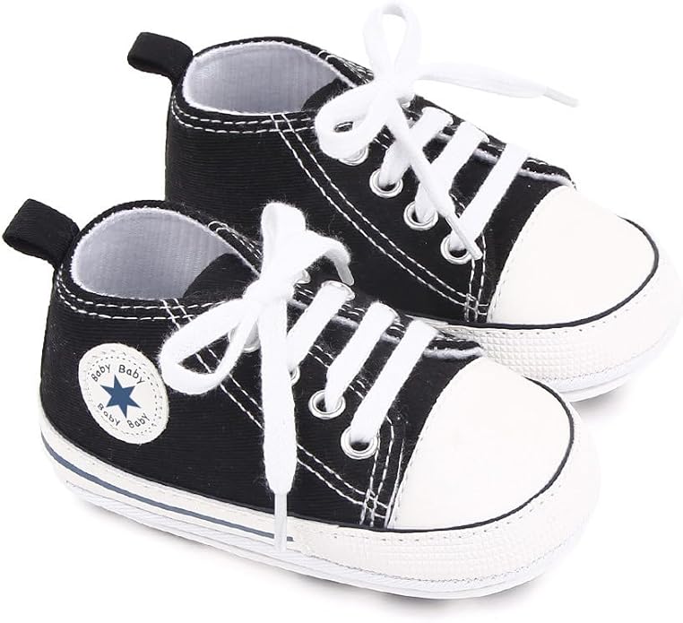 Unisex Baby Boys Girls Shoes, Newborn Infant Non-Slip Canvas Denim High Top Sneakers, Toddler First Walkers Shoes