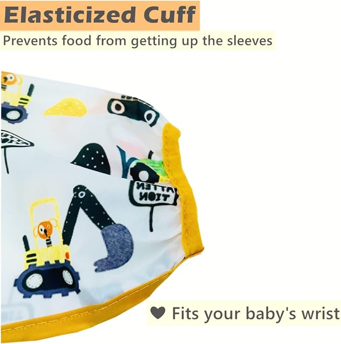 3 Pcs Waterproof Long Sleeves Baby Bibs Weaning Smock Bib 3-24 Months